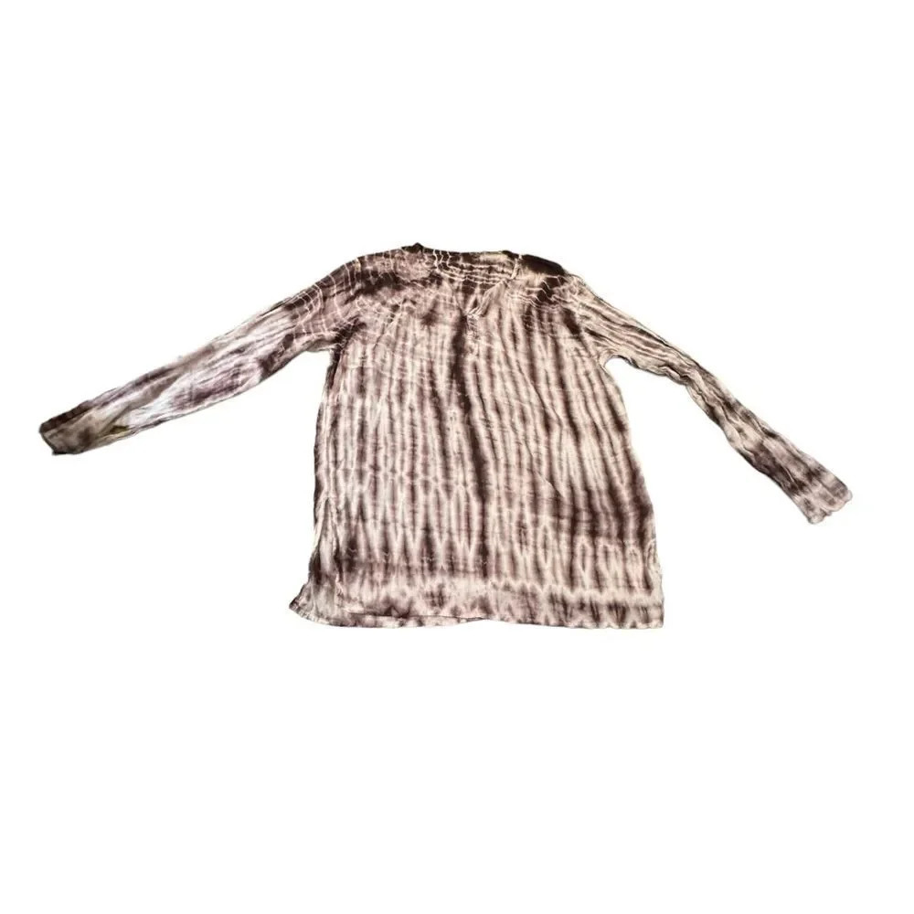 Tie dye top gauzy material measures L/XL Reddish Brown & Tan EUC